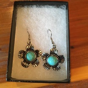 Turquoise and Serling dangling earrings